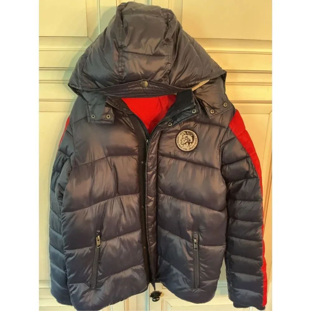 Diesel Puffer Full Zip Snap Jacket Sz 16 faux Fur Hooded